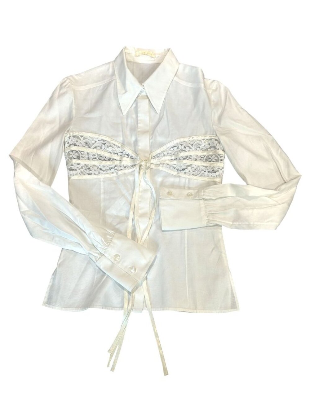 Vintage Valentino Garavani S/S 2004 Lace Tie-Front Blouse in White